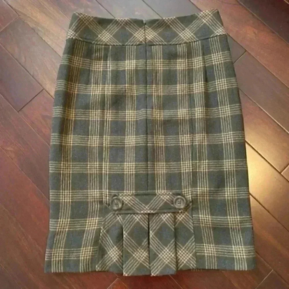 Banana Republic Wool Pencil Skirt Tartan Plaid Brown Tan Size 0 - Picture 6 of 16